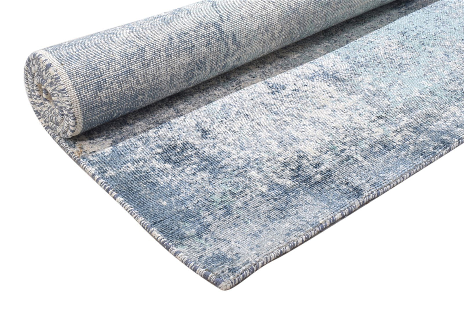 Handloom Blue Silk Rug 5' X 6' Modern Indian Abstract Room Size Carpet 7864158322837