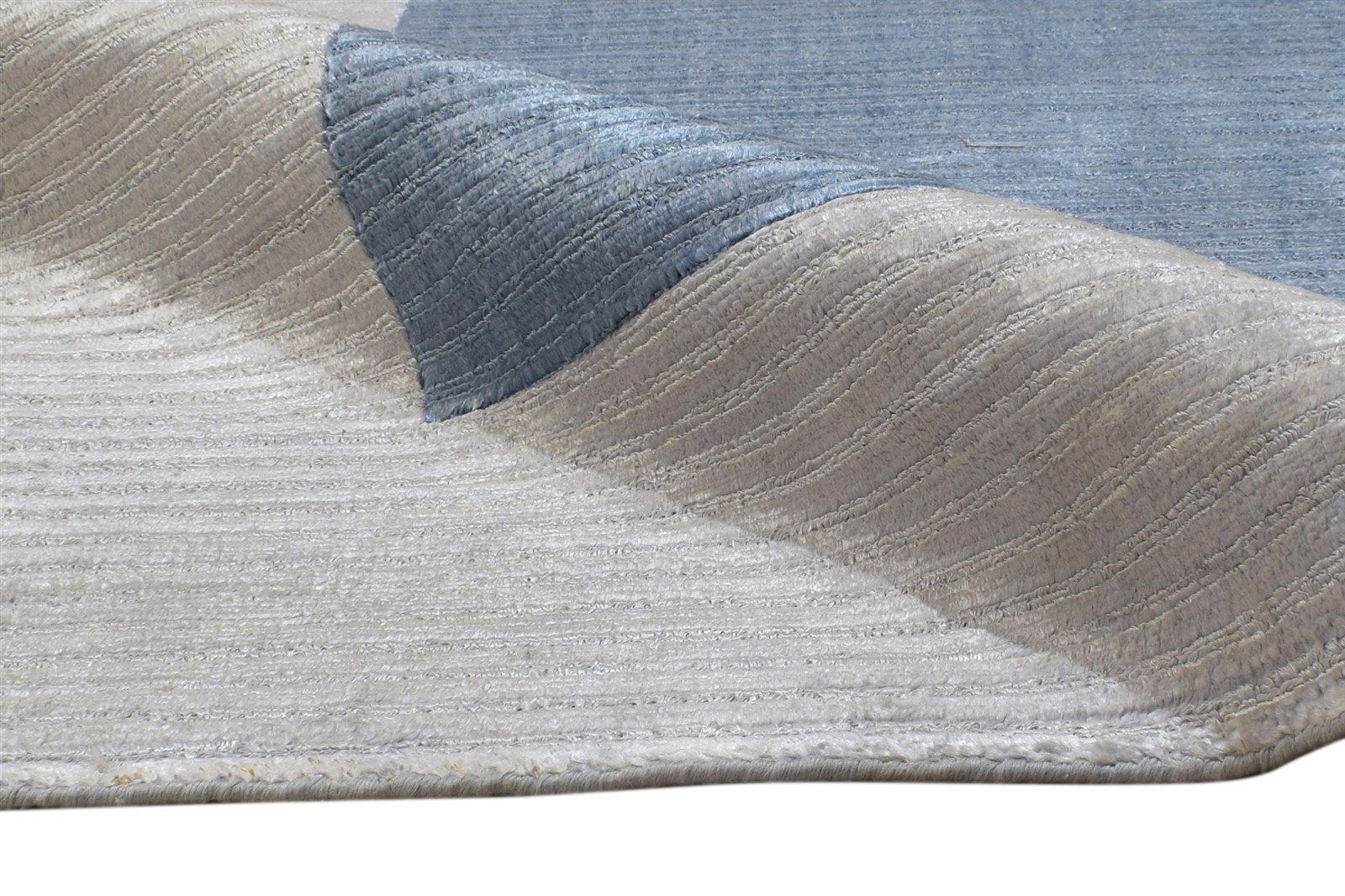 Handloom Blue Silk Rug 5' X 7' Modern Scandinavian Bordered Room Size Carpet 7864434196629
