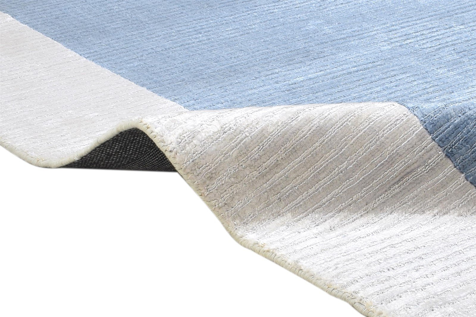 Handloom Blue Silk Rug 5' X 7' Modern Scandinavian Bordered Room Size Carpet 7864434196629