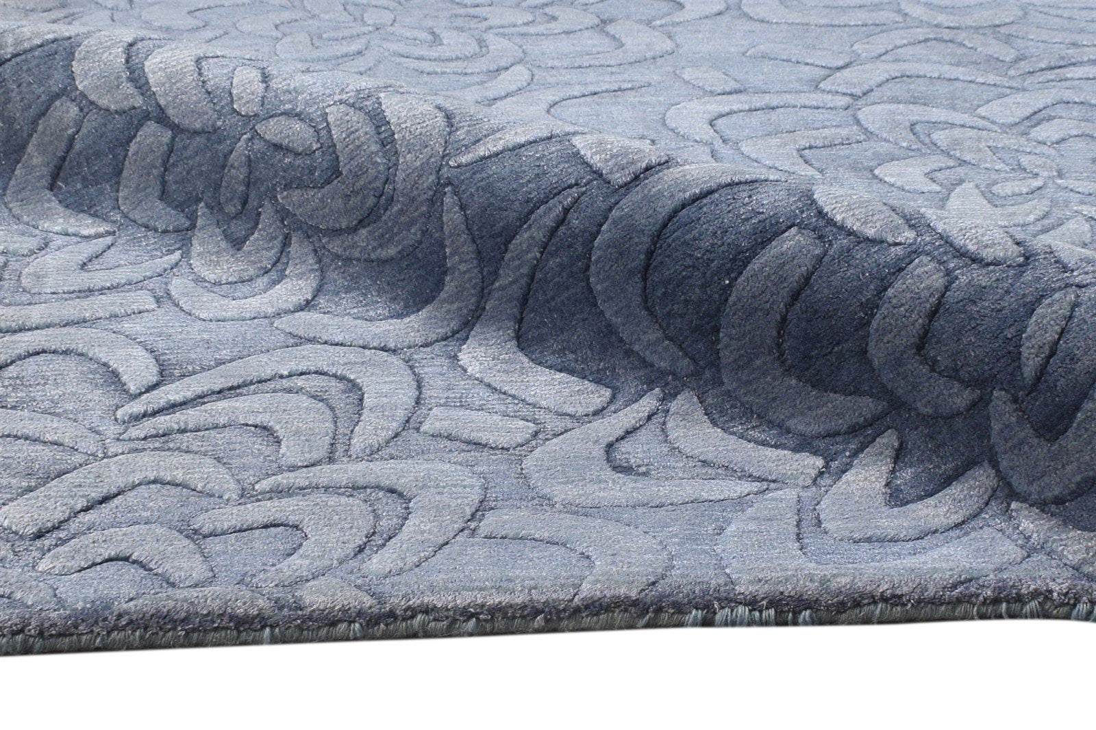 Handloom Blue Silk Rug 5' X 8' Modern French Floral Room Size Carpet 7864446419093