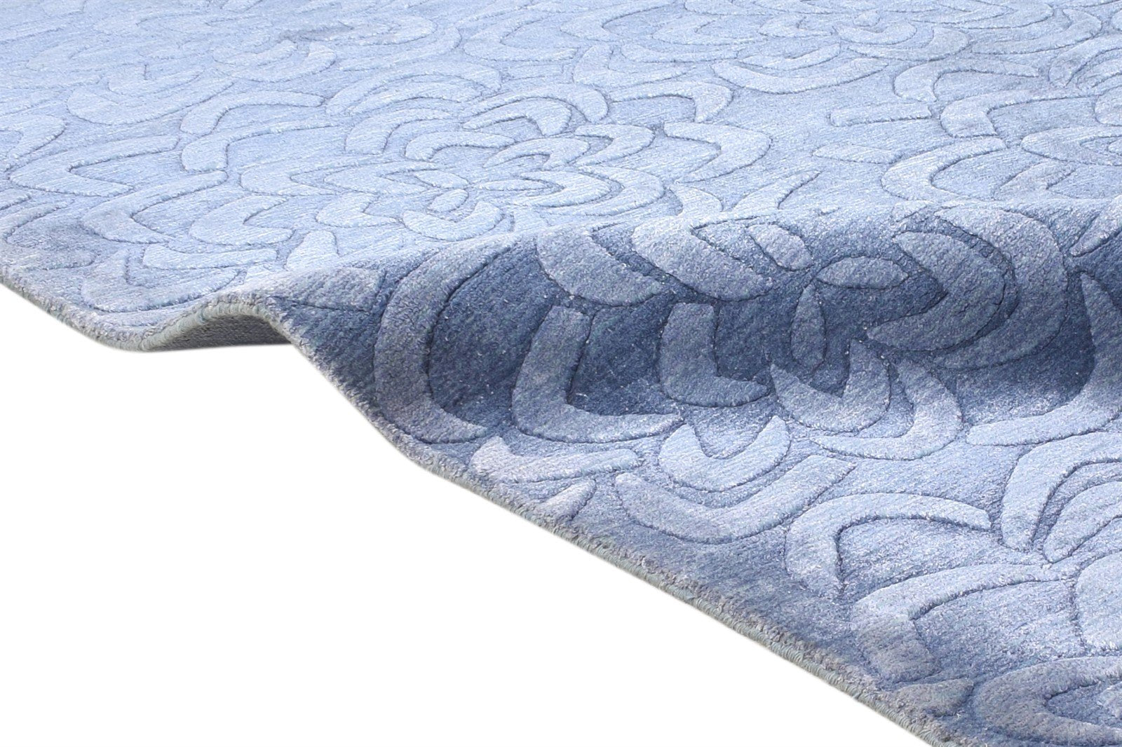Handloom Blue Silk Rug 5' X 8' Modern French Floral Room Size Carpet 7864446419093