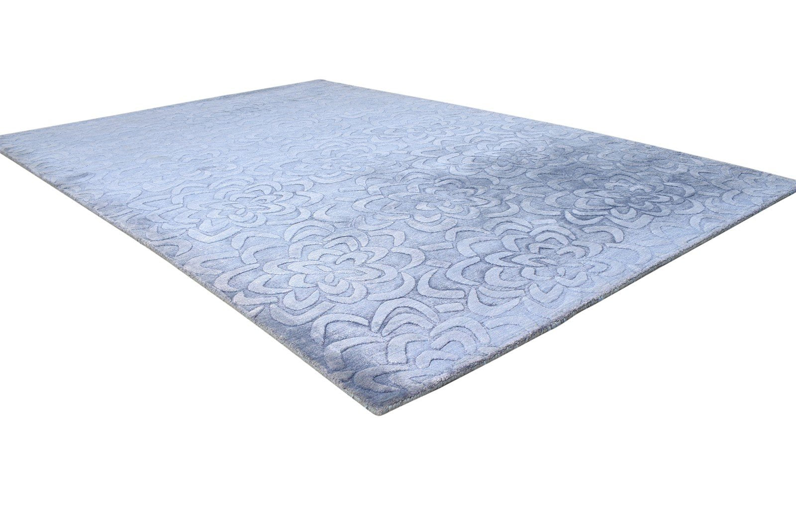Handloom Blue Silk Rug 5' X 8' Modern French Floral Room Size Carpet 7864446419093