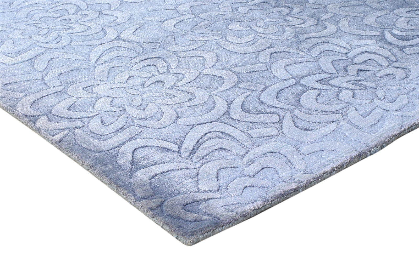 Handloom Blue Silk Rug 5' X 8' Modern French Floral Room Size Carpet 7864446419093