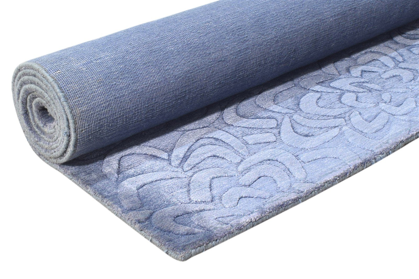 Handloom Blue Silk Rug 5' X 8' Modern French Floral Room Size Carpet 7864446419093