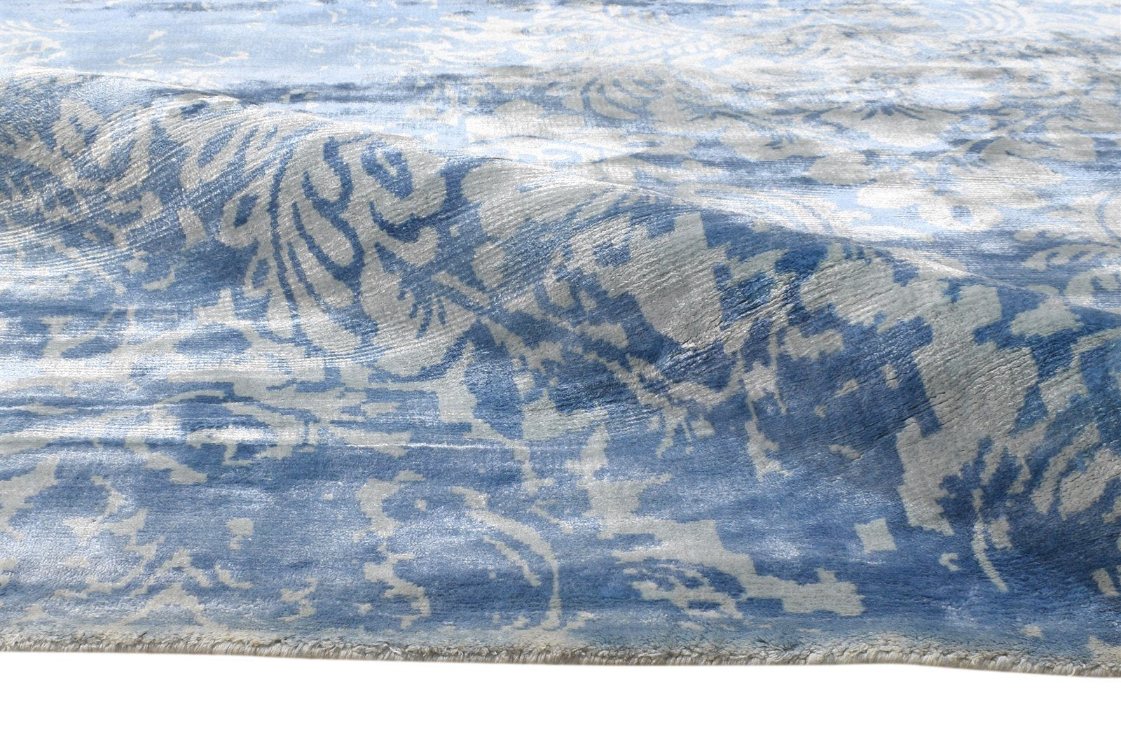 Handloom Blue Silk Rug 5' X 8' Modern Moroccan Damask Room Size Carpet 7865140150421