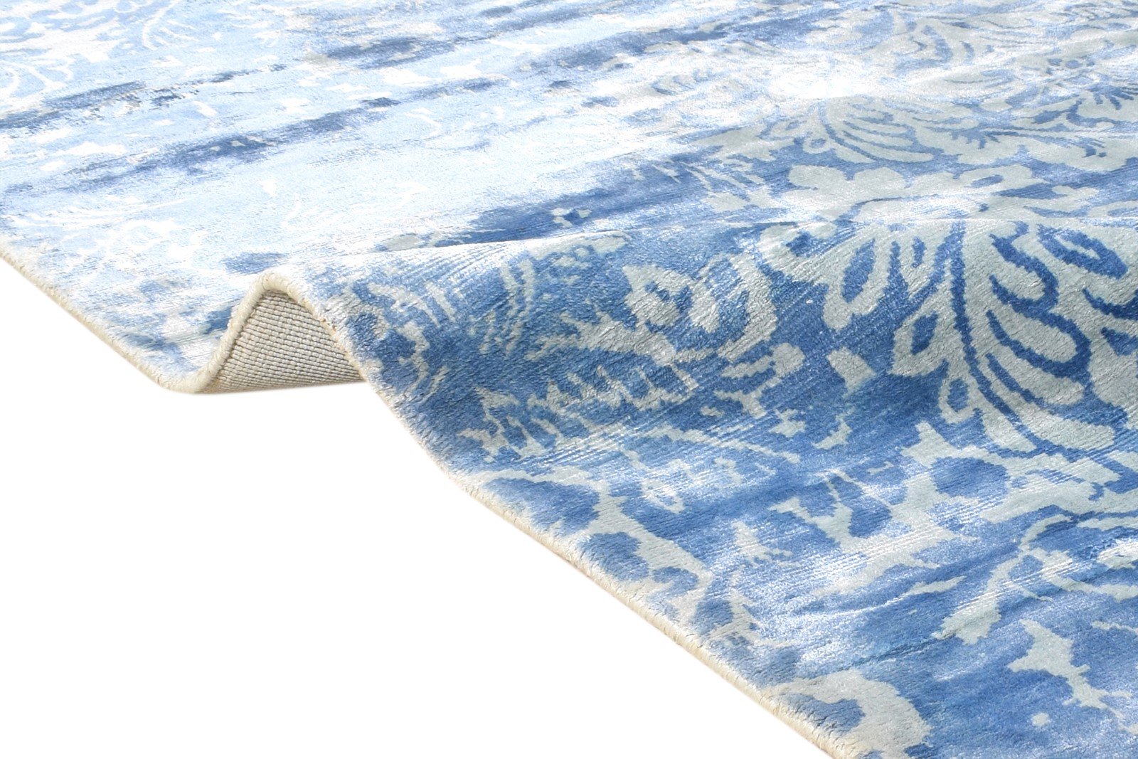 Handloom Blue Silk Rug 5' X 8' Modern Moroccan Damask Room Size Carpet 7865140150421