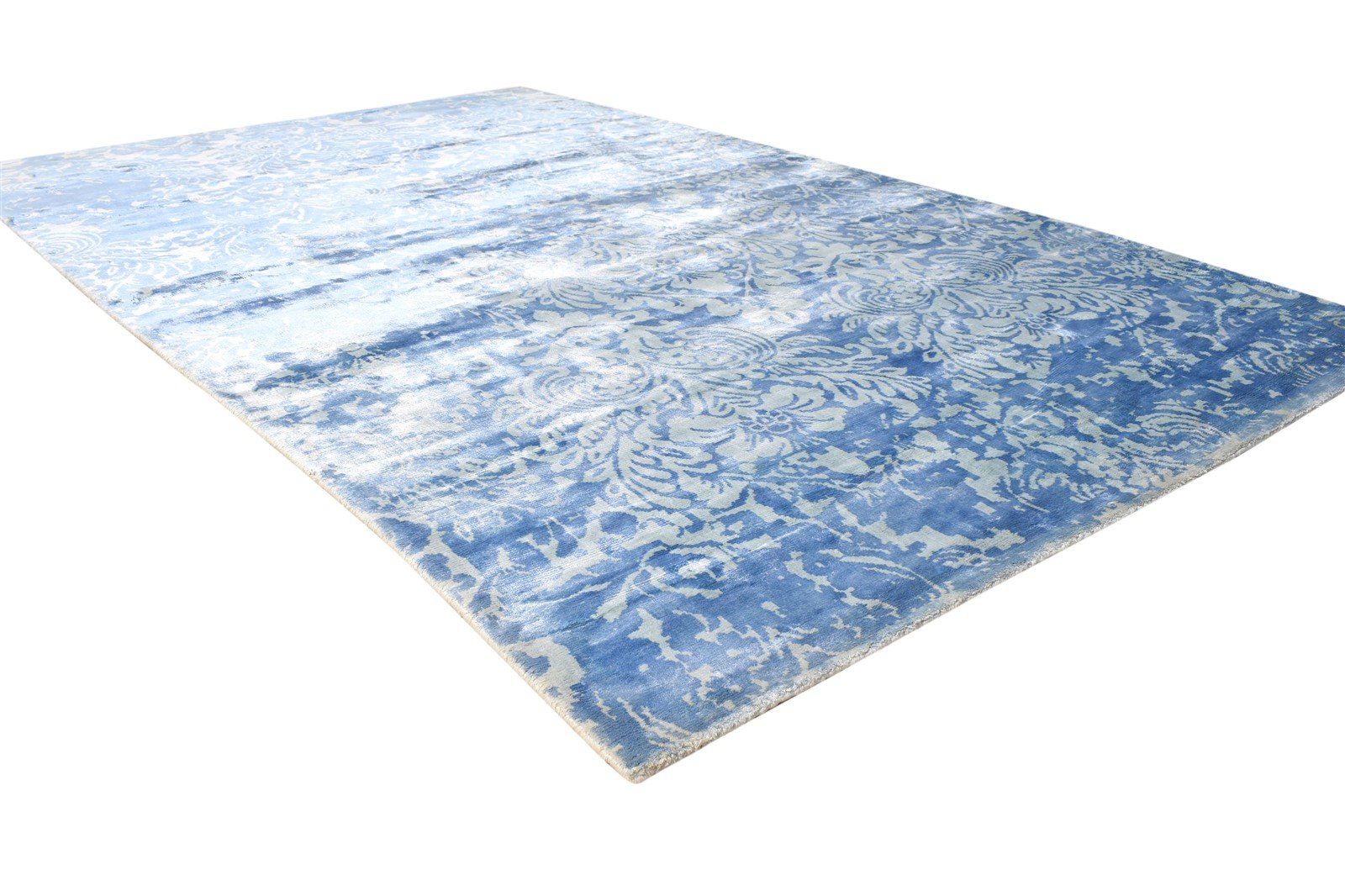 Handloom Blue Silk Rug 5' X 8' Modern Moroccan Damask Room Size Carpet 7865140150421