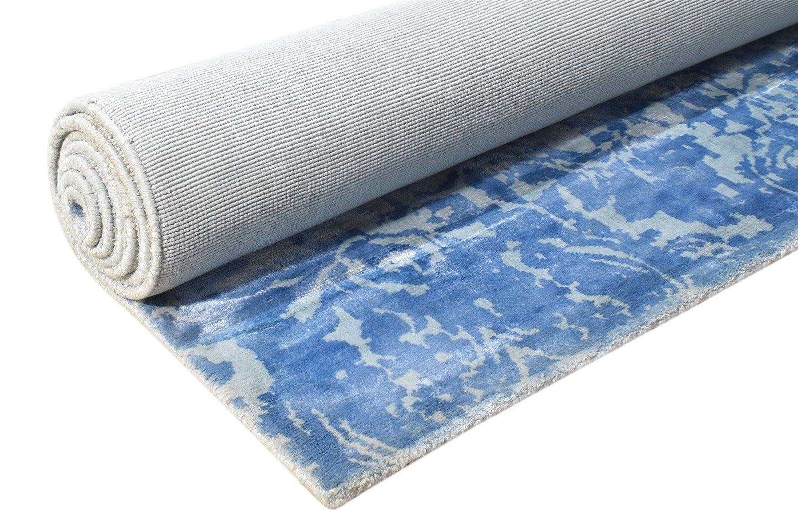 Handloom Blue Silk Rug 5' X 8' Modern Moroccan Damask Room Size Carpet 7865140150421