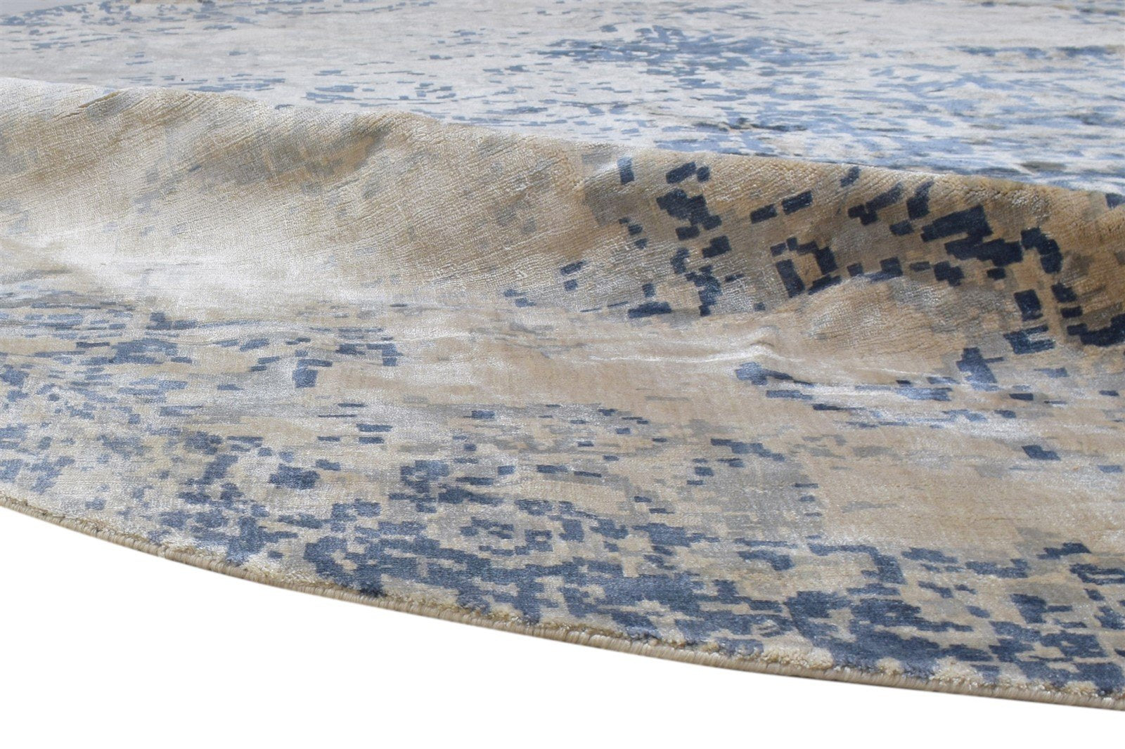 Handloom Blue Silk Rug 9' X 9' Persian Heriz-Indian Abstract Large Carpet 7864821776533
