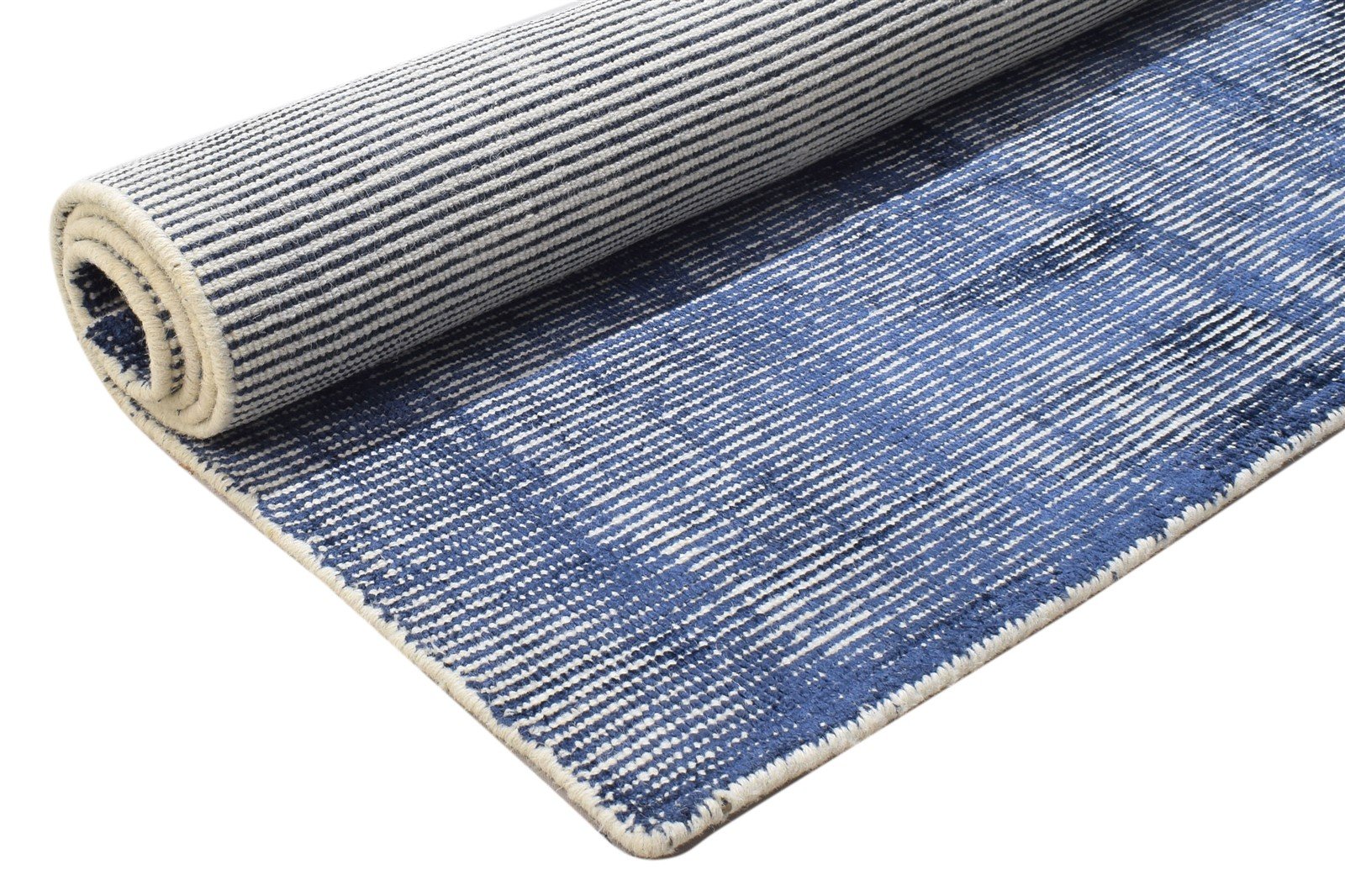 Handloom Blue Wool / Silk Rug 5X6 Modern Scandinavian Solid Room Size Carpet 7864153374869