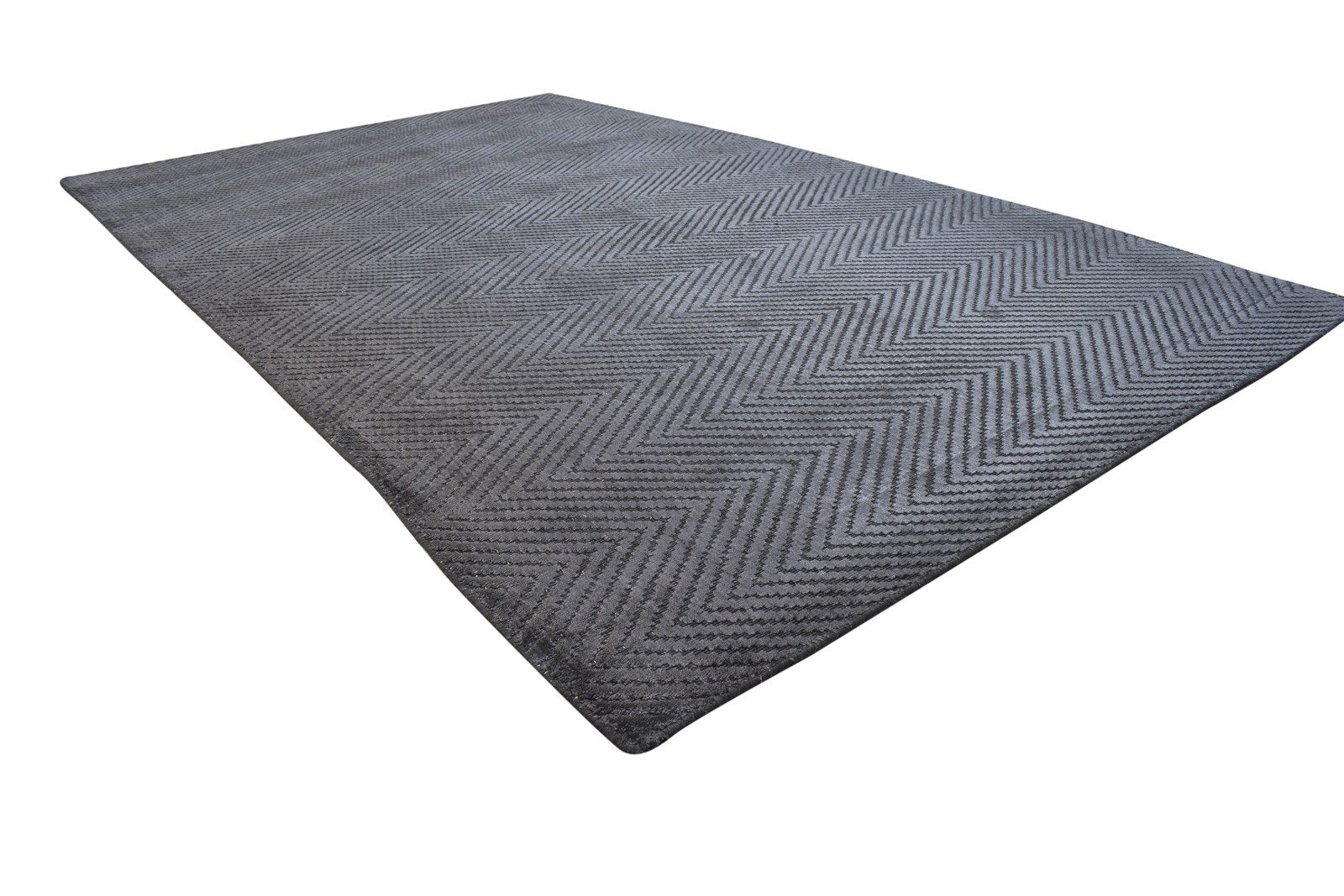 Handloom Charcoal Silk Rug 5' X 8' Modern Scandinavian Diamond Room Size Carpet 7864163795093