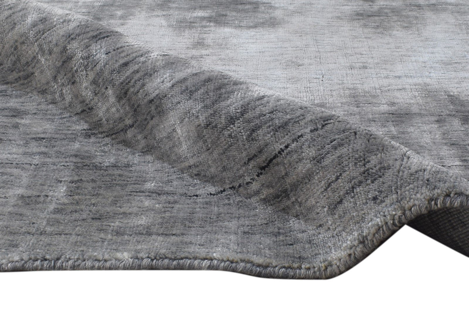Handloom Dark Grey Silk Rug 5' X 8' Modern Scandinavian Solid Room Size Carpet 7864444256405