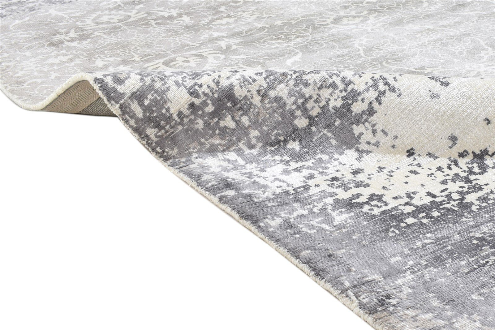 Morissa Handloom Grey Silk Rug 5' X 7' Modern Scandinavian Floral 7864149639317