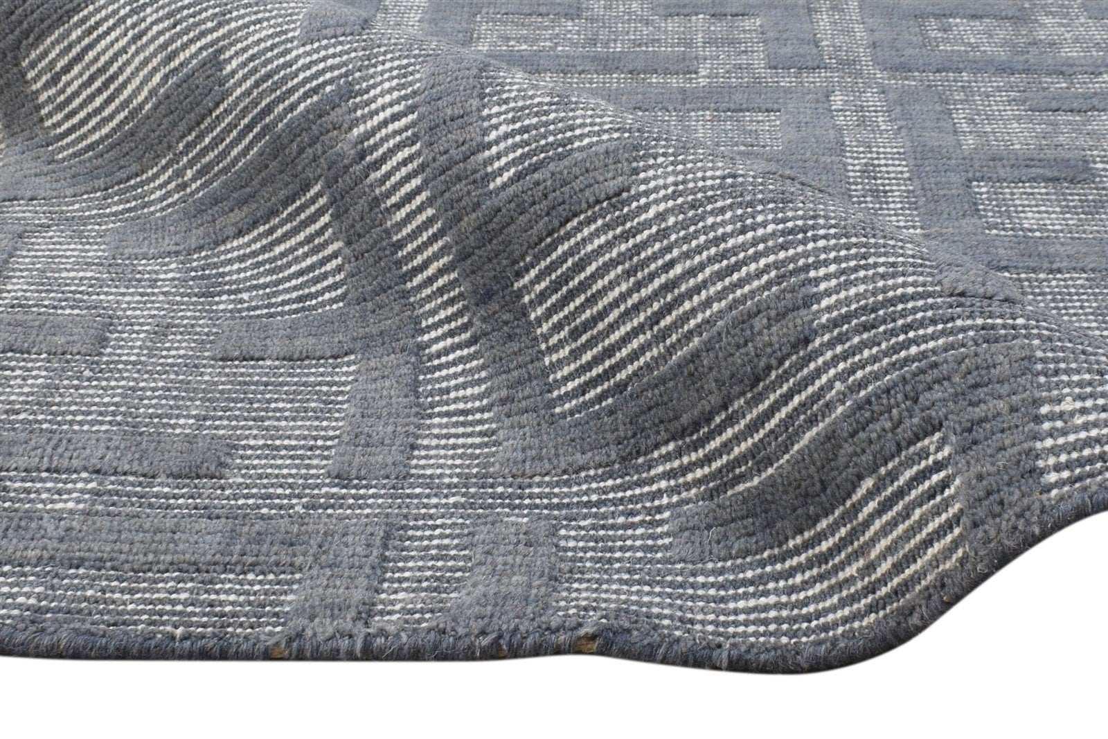 Handloom Grey Wool Rug 6' X 8' Modern Scandinavian Geometric Room Size Carpet 7865006063765