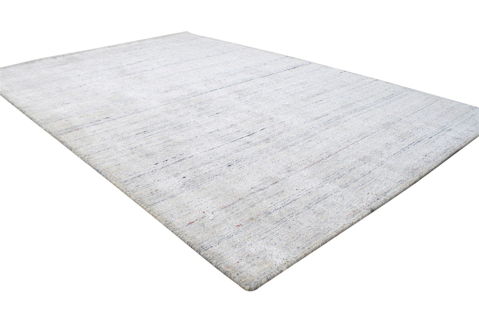 Handloom Grey Wool / Silk Rug 5X7 Modern Scandinavian Striped Room Size Carpet 7864153145493