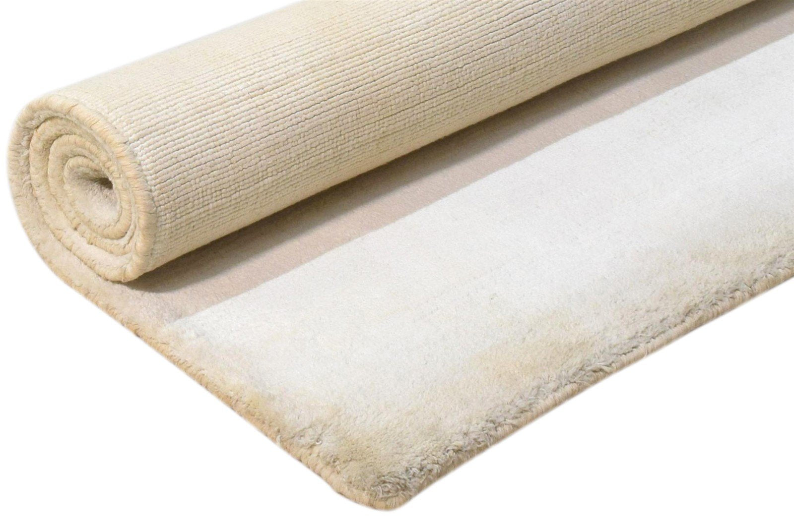 Handloom Ivory Silk Rug 2' X 3' Modern Scandinavian Solid Small Carpet 7860698448021