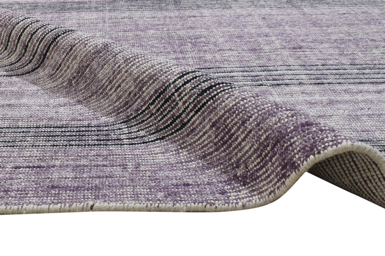 Handloom Purple Wool / Silk Rug 4X6 Modern Scandinavian Striped Room Size 7864154095765