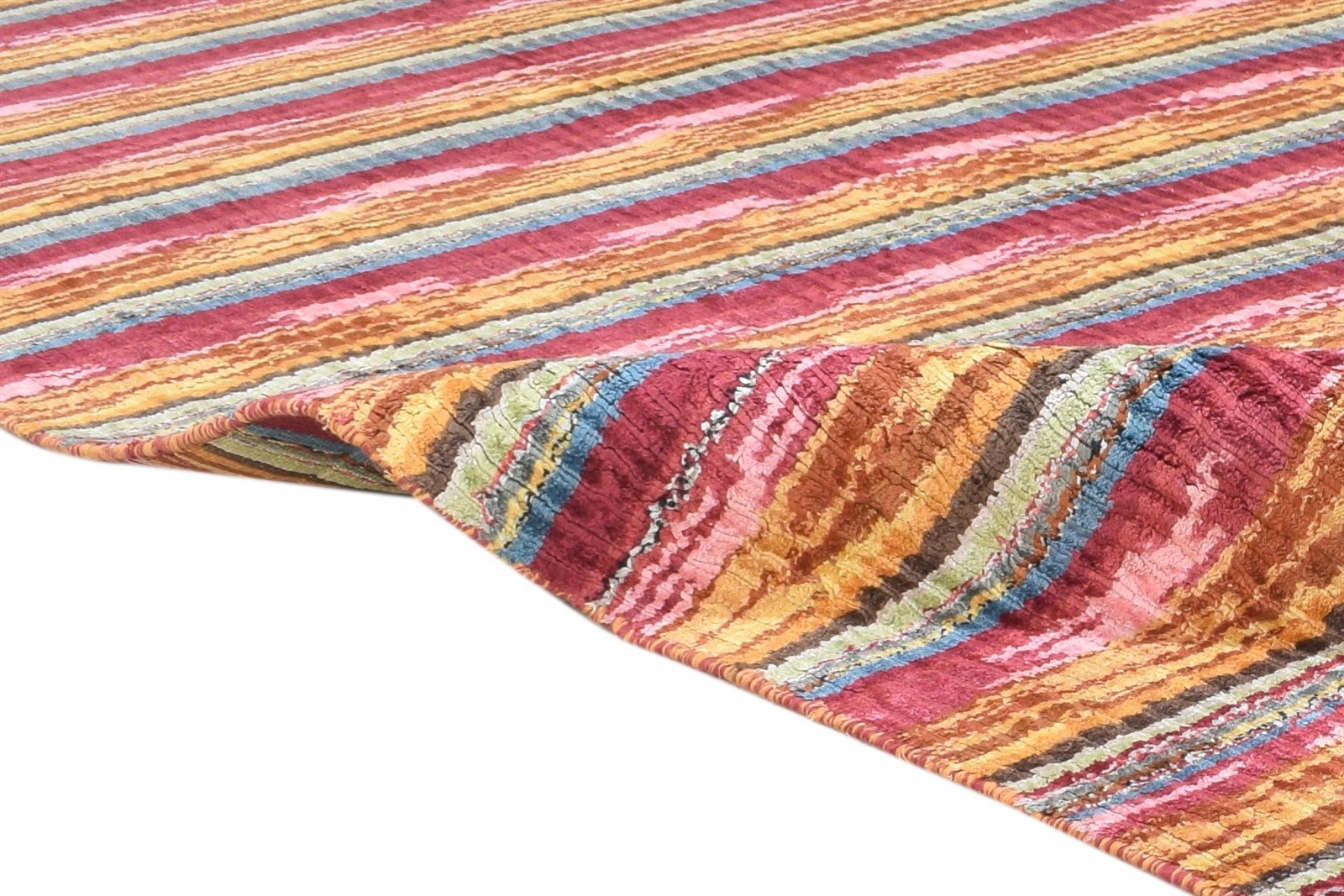 Handloom Red Silk Rug 5' X 8' Modern Bohemian Striped Room Size Carpet 7864891113621