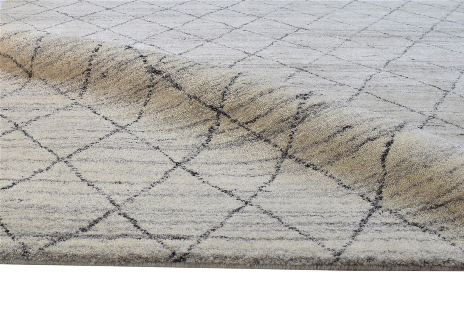 Handloom Sand Wool Rug 5' X 8' Modern Moroccan Diamond Room Size Carpet 7864229626005