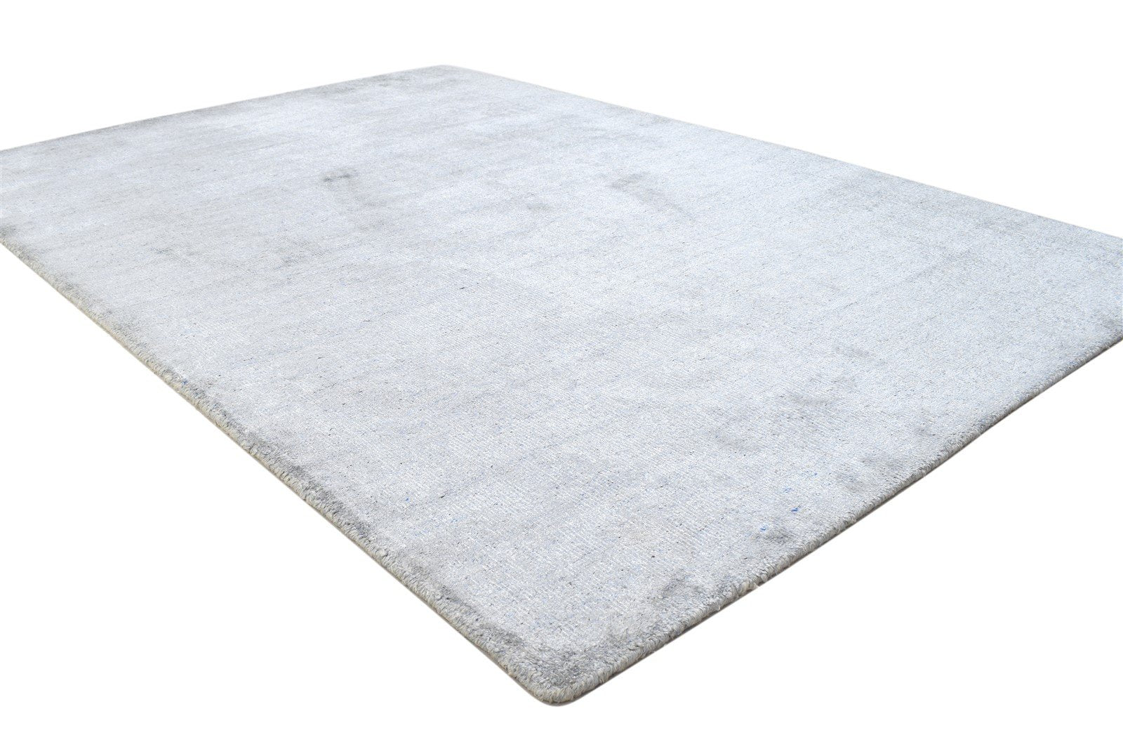 Handloom Silver Silk Rug 5' X 7' Modern Scandinavian Solid Room Size Carpet 7864149672085