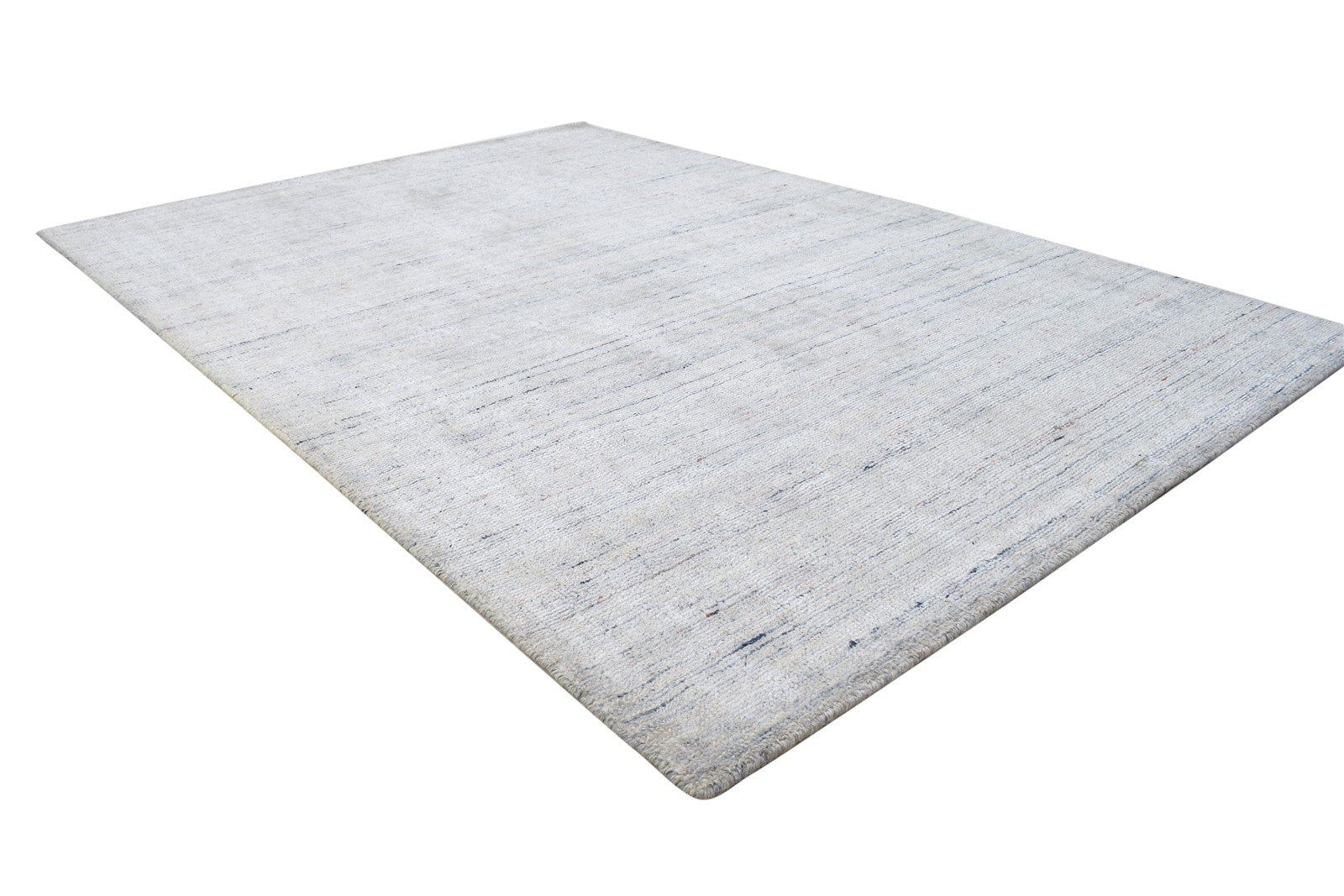 Handloom Silver Wool / Silk Rug 5X6 Modern Scandinavian Solid Room Size Carpet 7864154390677