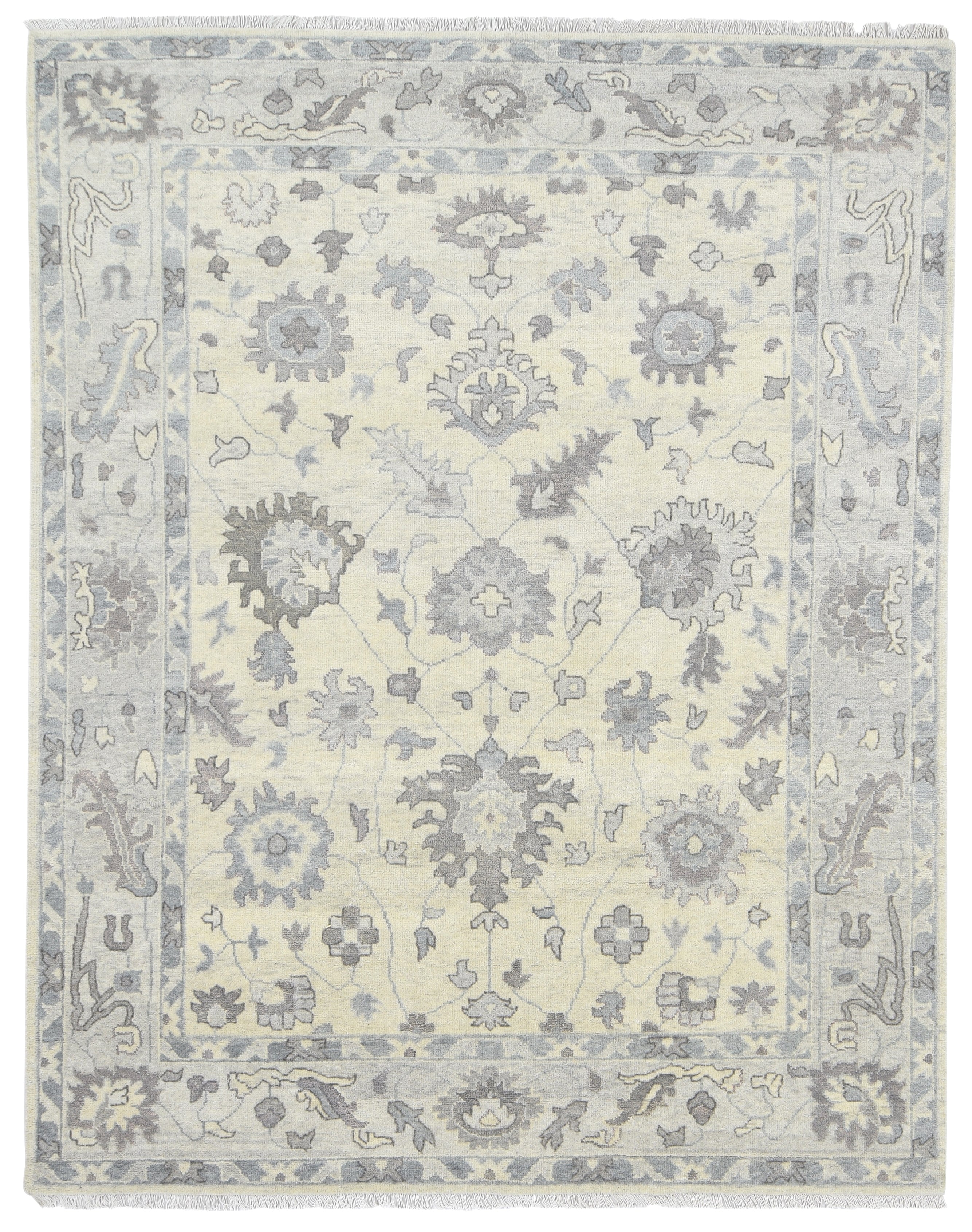 Harmony Oushak Hand-Knotted Rug – Ivory & Gray Persian Floral Oriental Area Rug 9197737410709