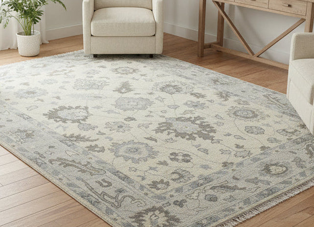 Harmony Oushak Hand-Knotted Rug – Ivory & Gray Persian Floral Oriental Area Rug 9197737410709