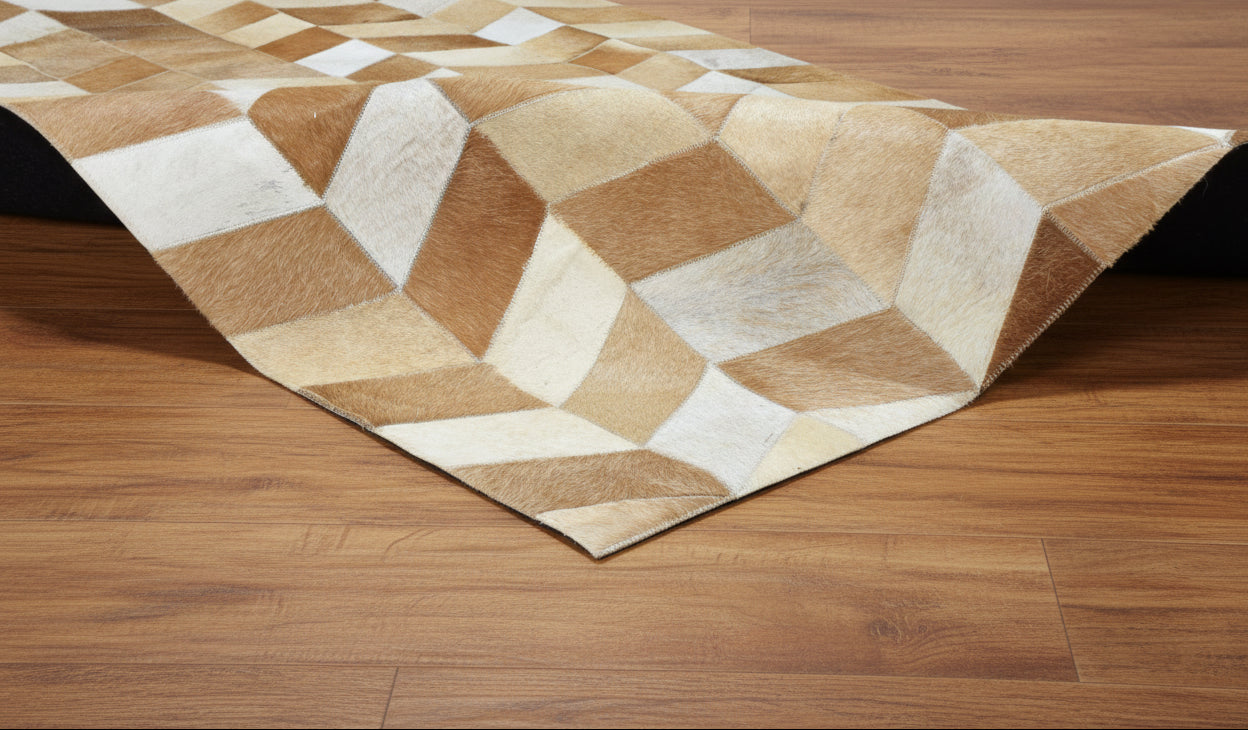 Hephzibah Handmade Brown Patchwork Leather Rug - Modern Stitched Cowhide Rug 9065157263509