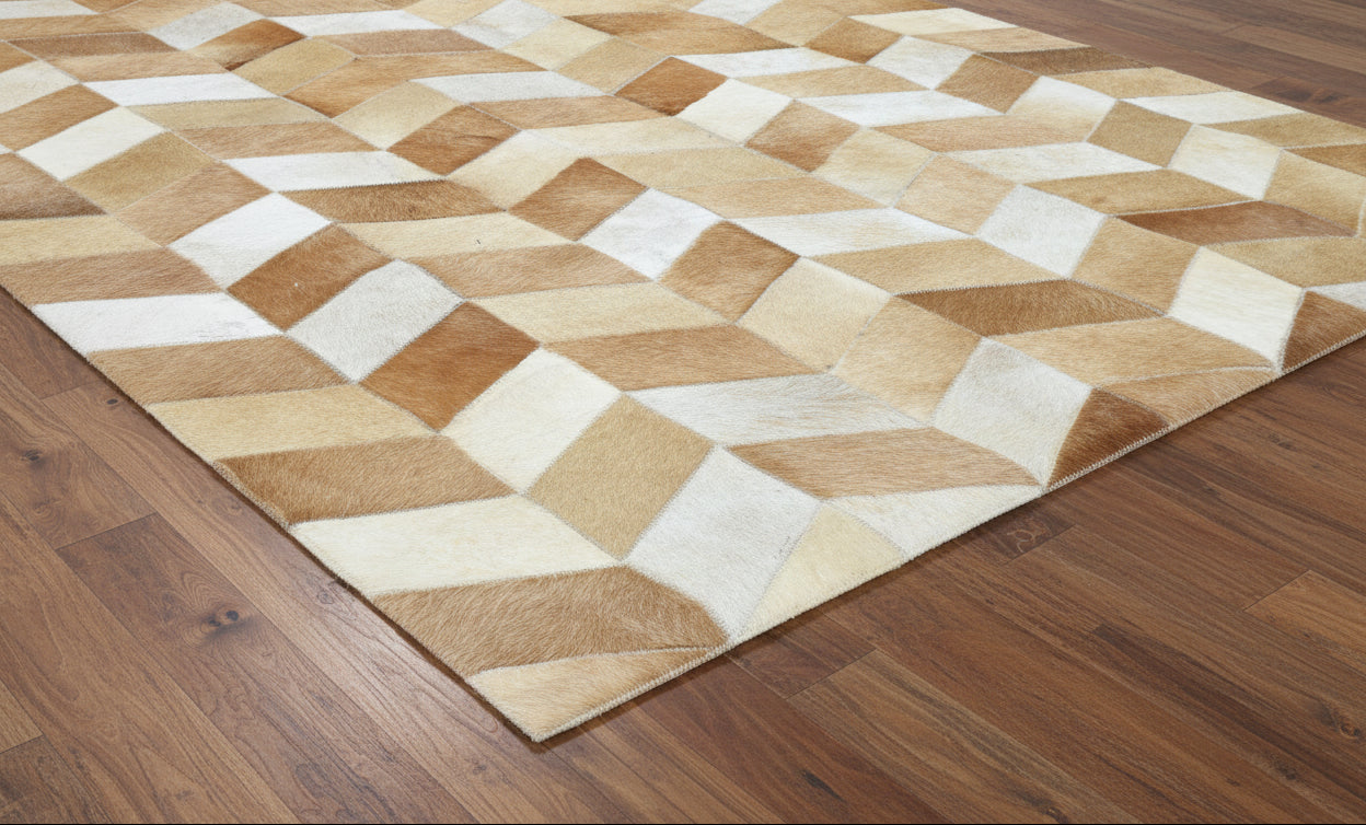 Hephzibah Handmade Brown Patchwork Leather Rug - Modern Stitched Cowhide Rug 9065157263509