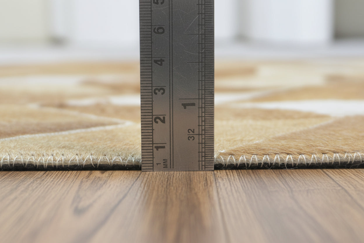 Hephzibah Handmade Brown Patchwork Leather Rug - Modern Stitched Cowhide Rug 9065157263509