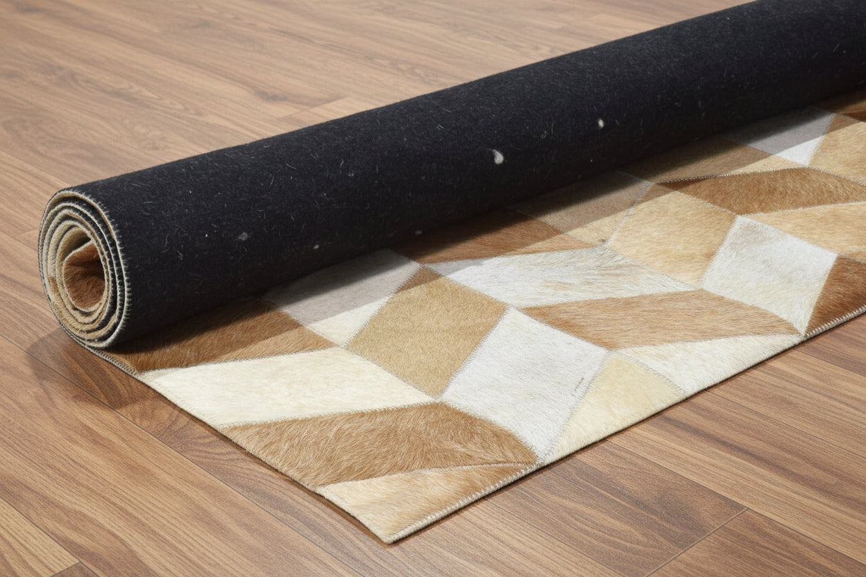 Hephzibah Handmade Brown Patchwork Leather Rug - Modern Stitched Cowhide Rug 9065157263509