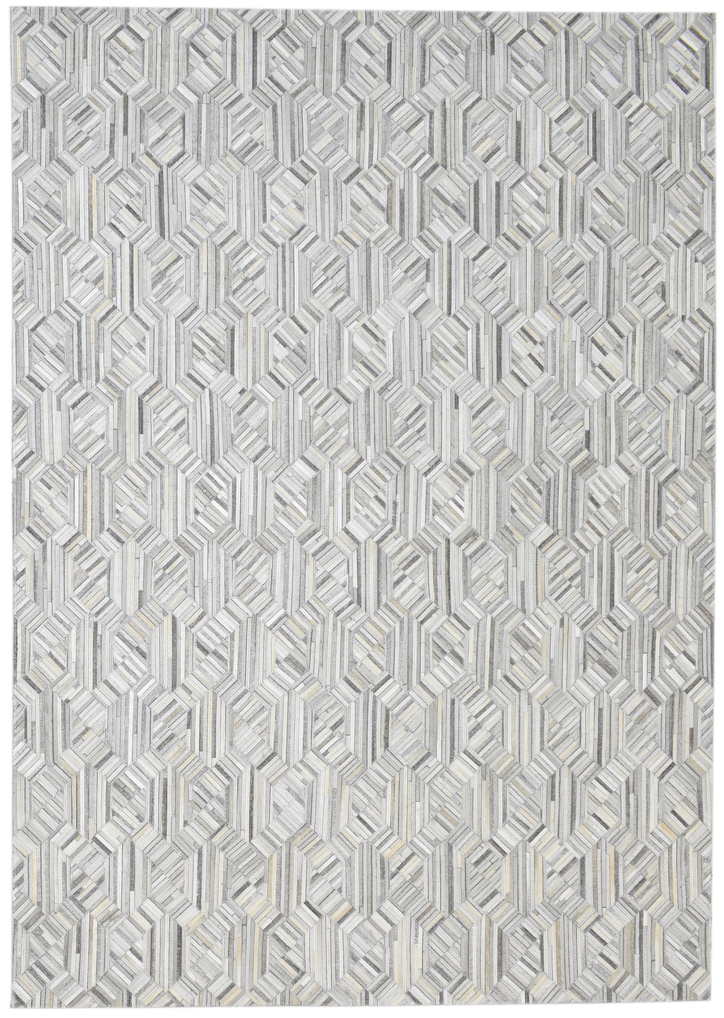 Honeycomb Leather Handmade Gray Rug | Scandinavian Patchwork Cowhide Area Rug 9061005623445