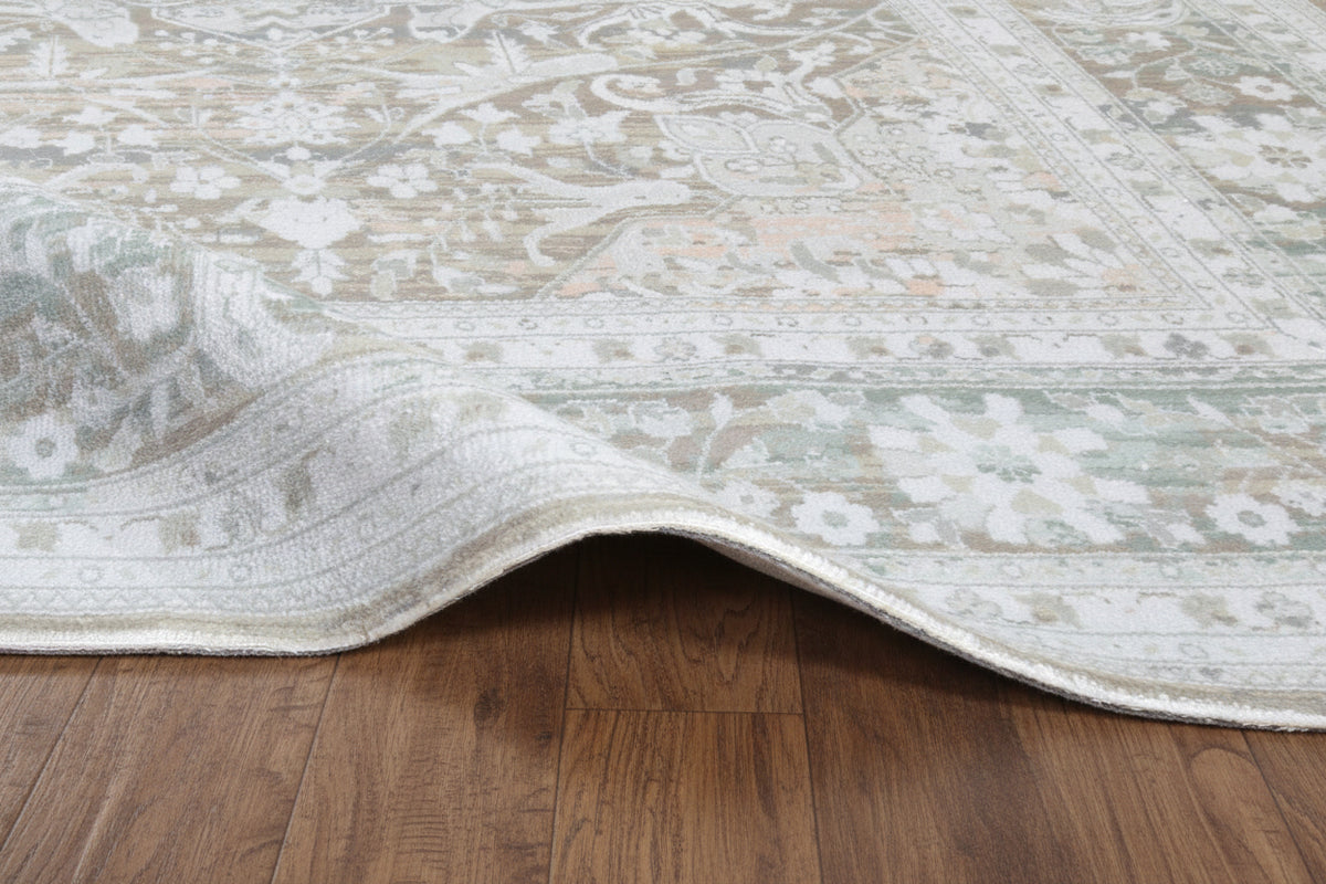 Ilaria Handmade Medallion Sage Green Area Rug – Modern Vintage Distressed Persian Style 9175418175637