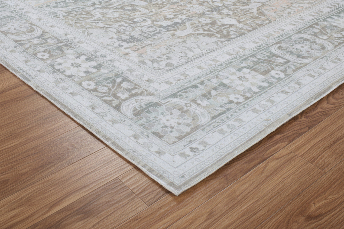 Ilaria Handmade Medallion Sage Green Area Rug – Modern Vintage Distressed Persian Style 9175418175637