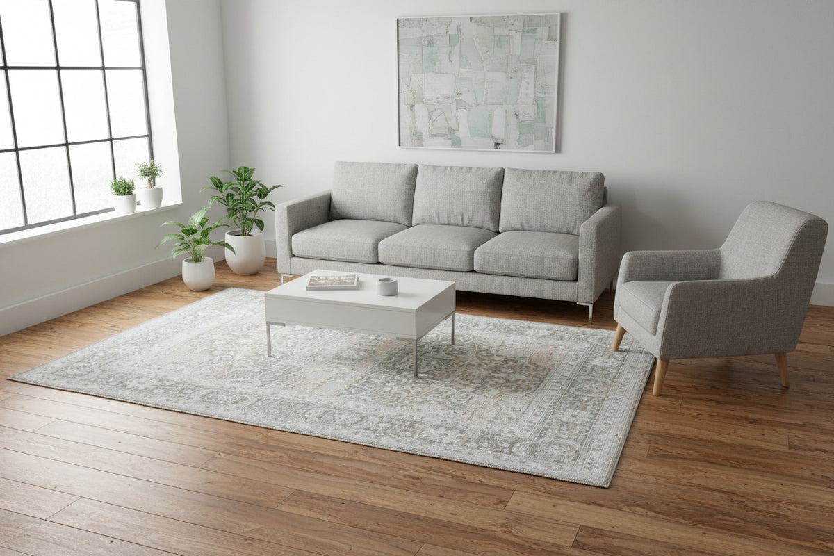 Ilaria Handmade Medallion Sage Green Area Rug – Modern Vintage Distressed Persian Style 9175418175637