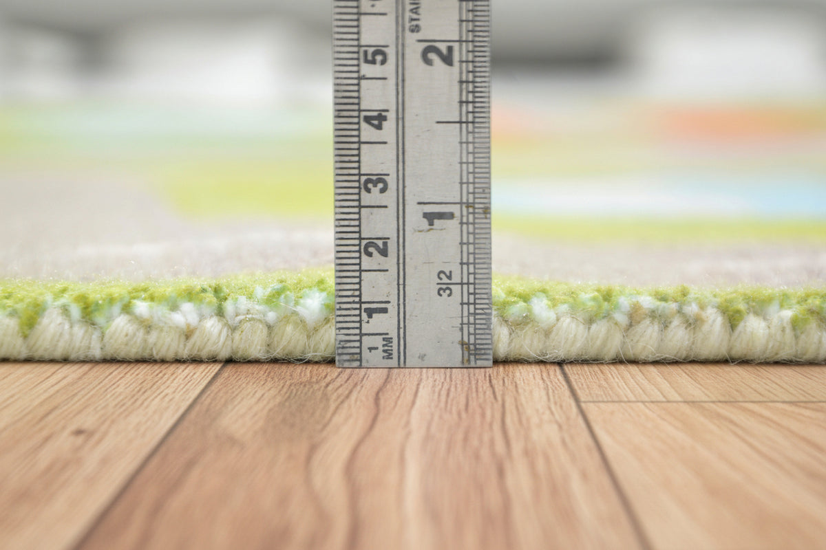 Illustrative Cityscape Handmade Green Nursery Rug – Interactive Map Area Rug 9122704523413