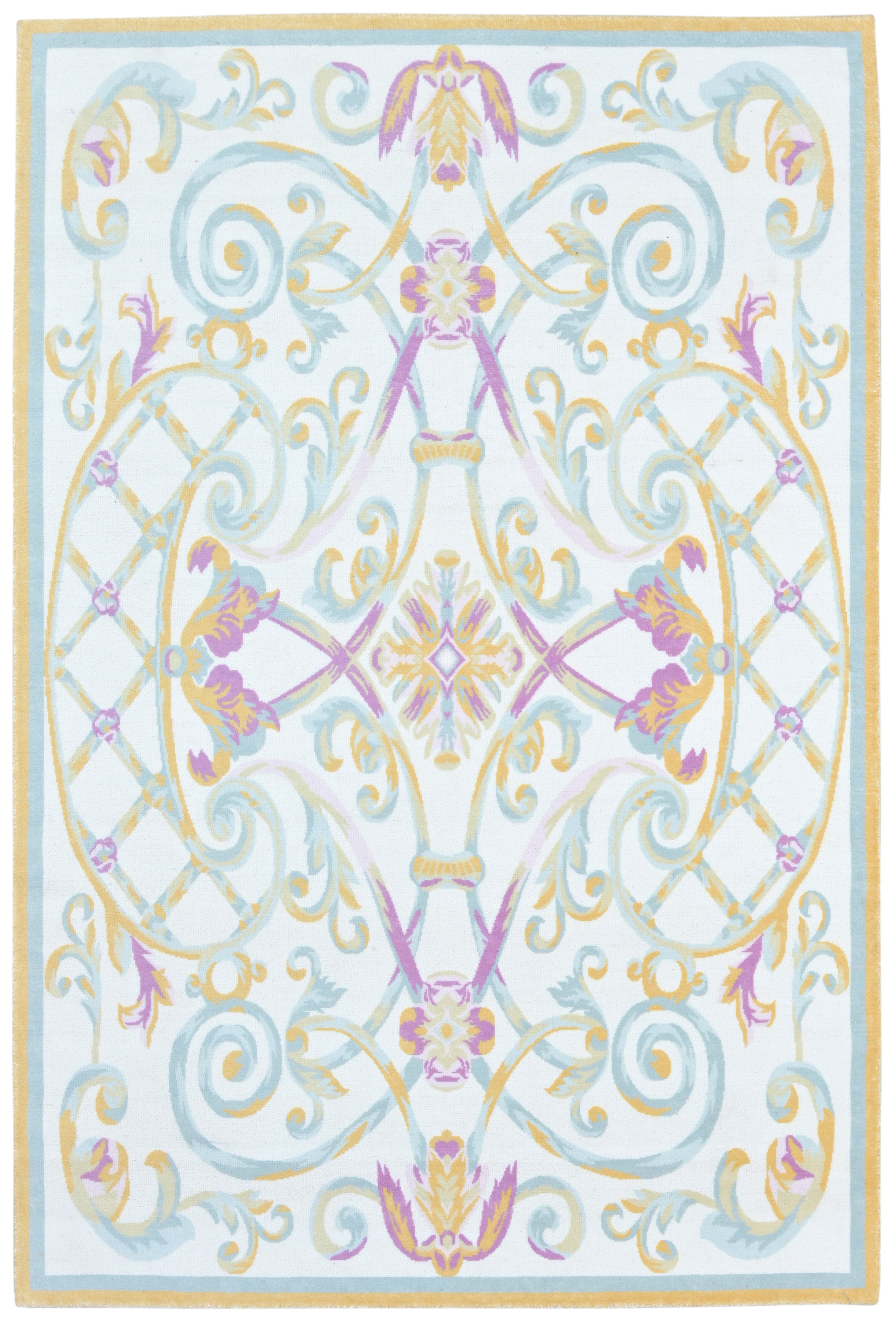 Imperio Handmade White / Blue Area Rug – Vintage Floral Decorative French Style 9121431748757
