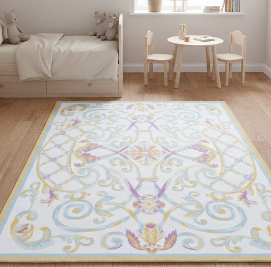 Imperio Handmade White / Blue Area Rug – Vintage Floral Decorative French Style 9121431748757