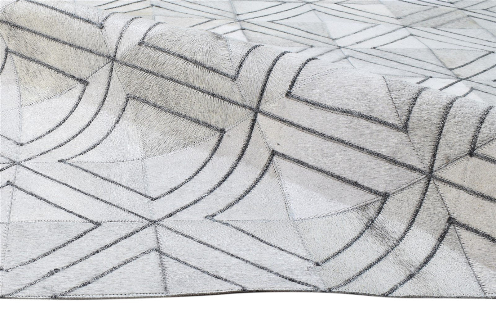 Ivory Leather Rug 5X8 Modern Hand Woven Scandinavian Diamond Room Size Carpet 7864583848085
