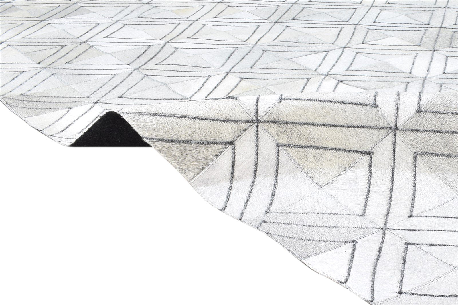 Ivory Leather Rug 5X8 Modern Hand Woven Scandinavian Diamond Room Size Carpet 7864583848085