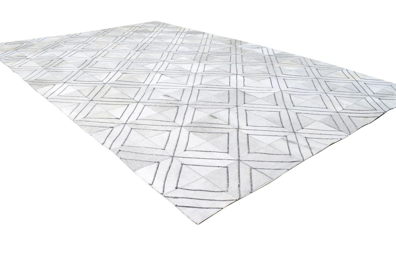 Ivory Leather Rug 5X8 Modern Hand Woven Scandinavian Diamond Room Size Carpet 7864583848085