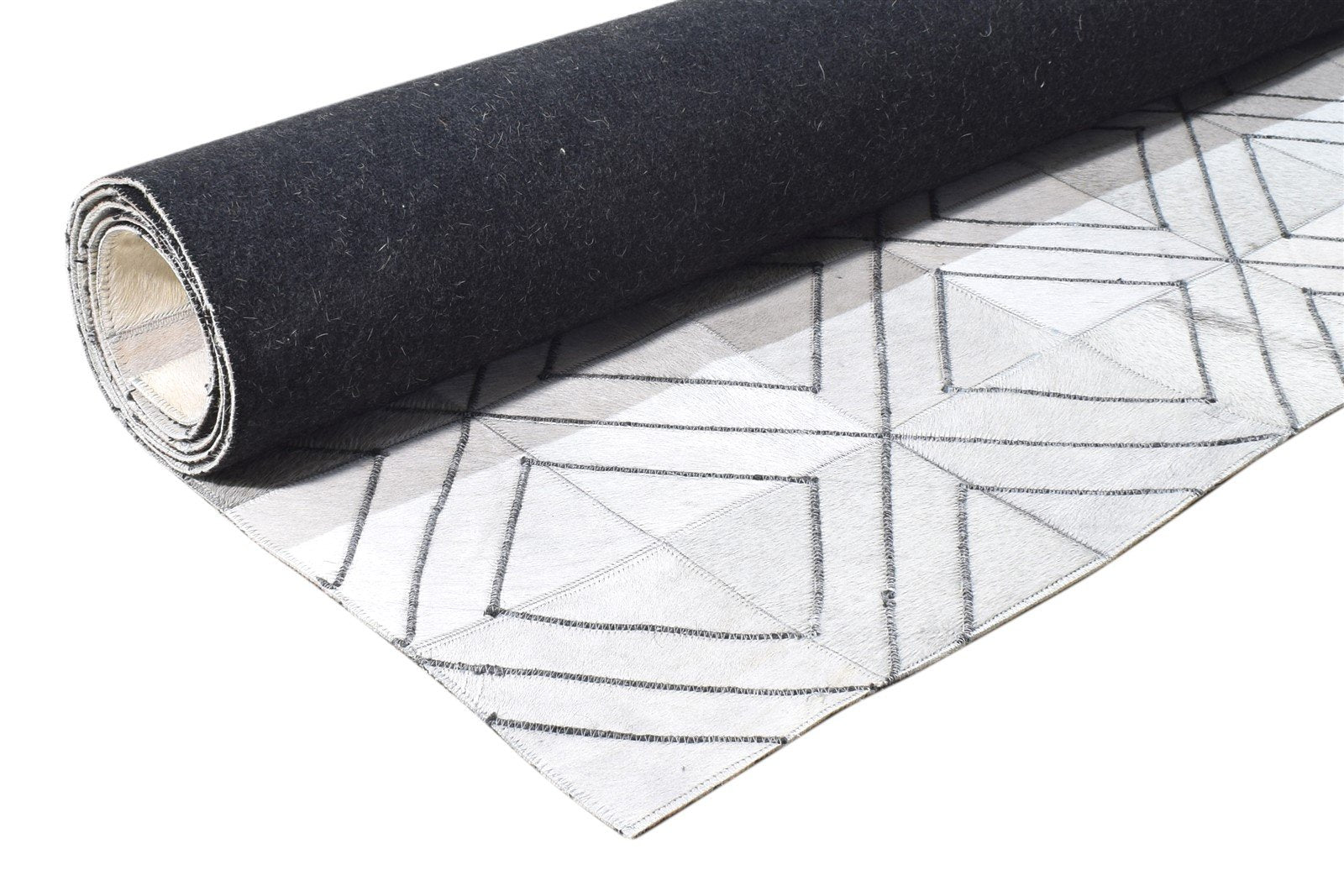 Ivory Leather Rug 5X8 Modern Hand Woven Scandinavian Diamond Room Size Carpet 7864583848085