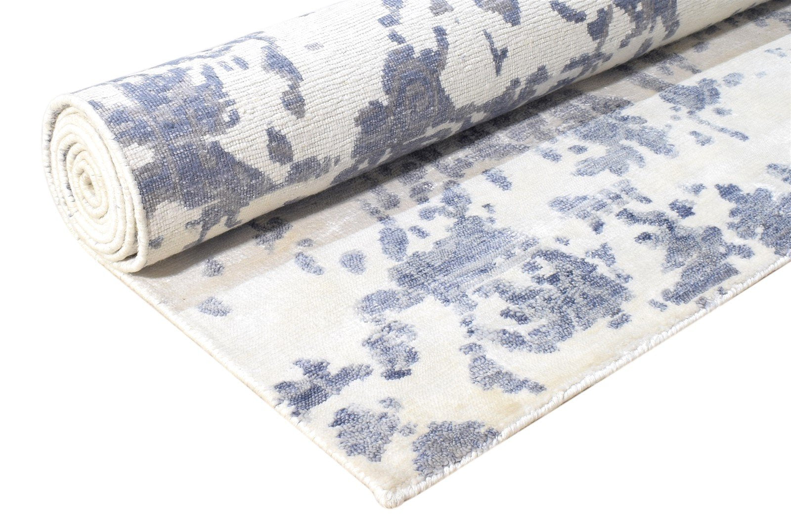 Ivory Rayon From Bamboo Rug 6X9 Modern Hand Knotted French Abstract Room Size 7864999018645