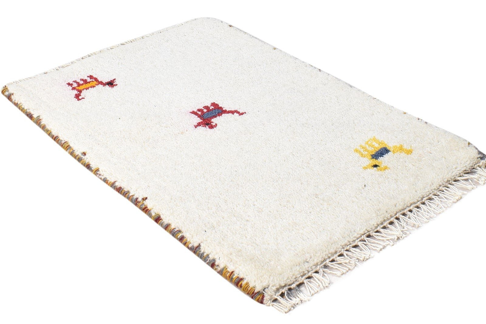 Ivory Wool Rug 1' X 2' Southwestern Hand Knotted American Tribal Small Carpet 7865060982933