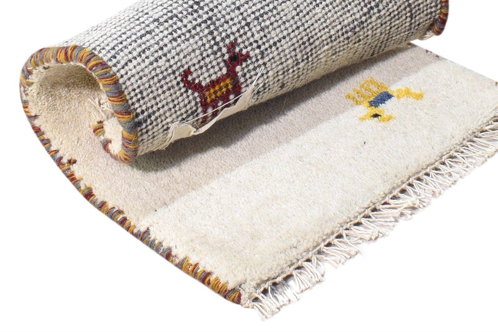 Ivory Wool Rug 1' X 2' Southwestern Hand Knotted American Tribal Small Carpet 7865060982933