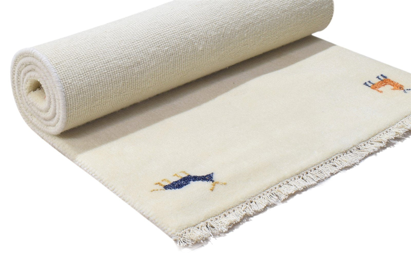 Ivory Wool Rug 2' X 5' Persian Hand Knotted Gabbeh Southwestern Small Carpet 7864199938197