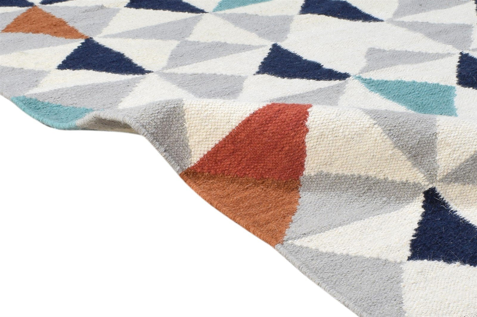 Ivory Wool Rug 3' X 5' Modern Dhurrie Scandinavian Triangles Small Carpet 7865121538197
