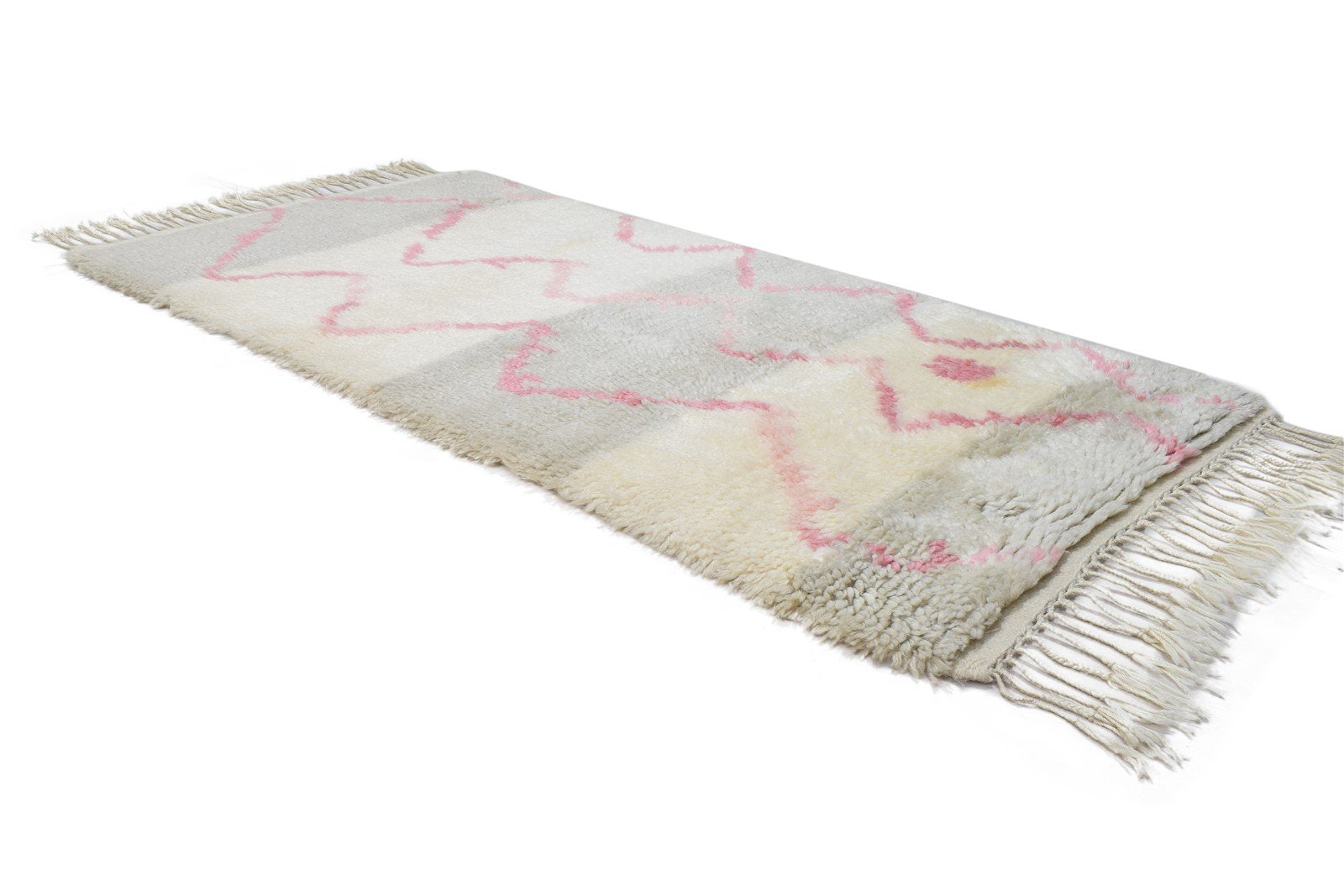 Ivory Wool Rug 3' X 5' Shag Hand Knotted Moroccan Geometric Small Carpet 7864091574421