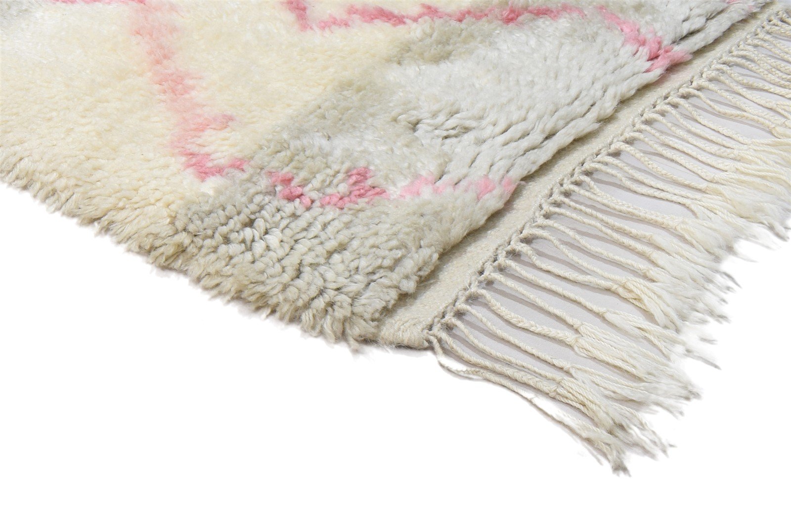 Ivory Wool Rug 3' X 5' Shag Hand Knotted Moroccan Geometric Small Carpet 7864091574421
