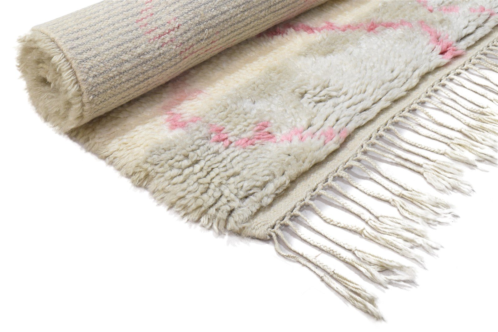 Ivory Wool Rug 3' X 5' Shag Hand Knotted Moroccan Geometric Small Carpet 7864091574421